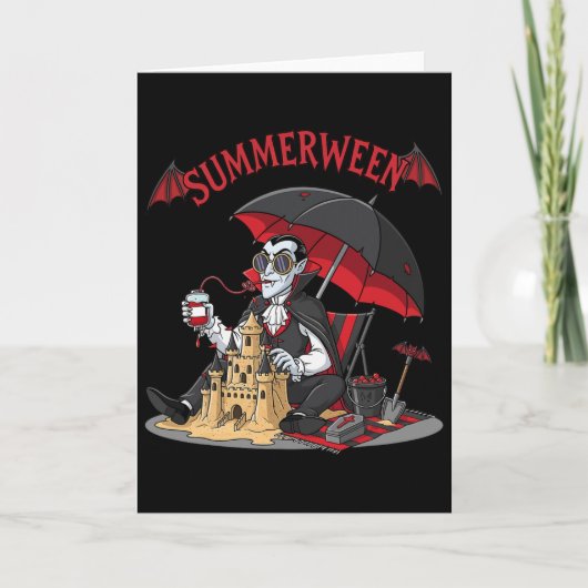 Summerween Vampire Beach Dracula Sandcastle Gotik Karte (Vorderseite)