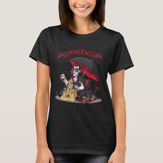 Summerween Vampire Beach Dracula Sandcastle Gotik T-Shirt (Vorderseite)