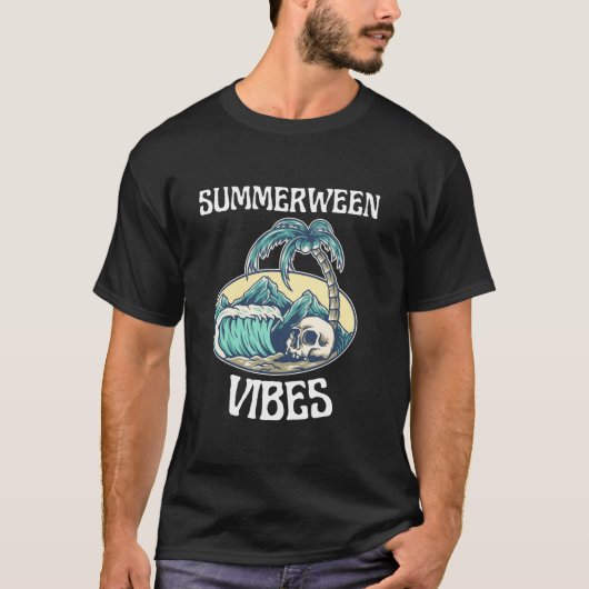 Summerween Vibes Beach Vacation Summer Skull Waves T-Shirt (Vorderseite)