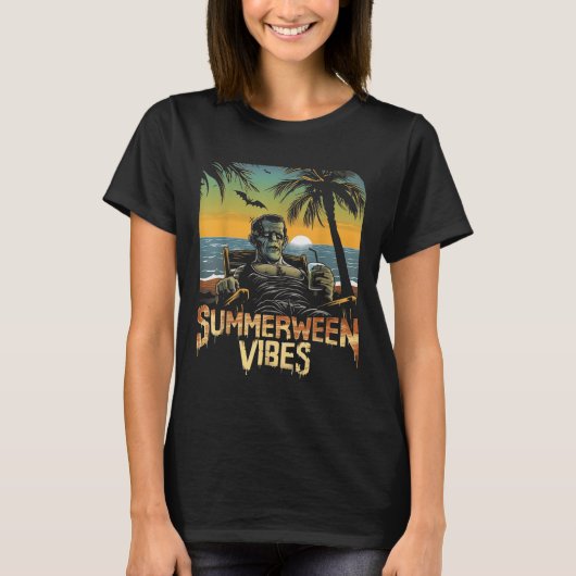 Summerween Vibes Frankenstein Summer Halloween Hol T-Shirt (Vorderseite)