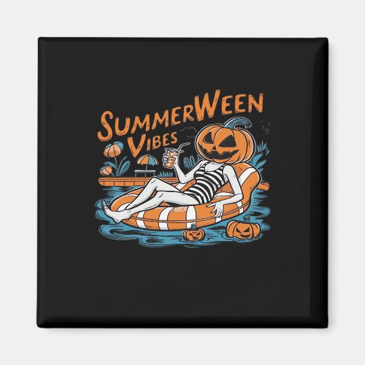 Summerween Vibes für Spooky Summer, Halloween-Gesc Magnet (Vorne)