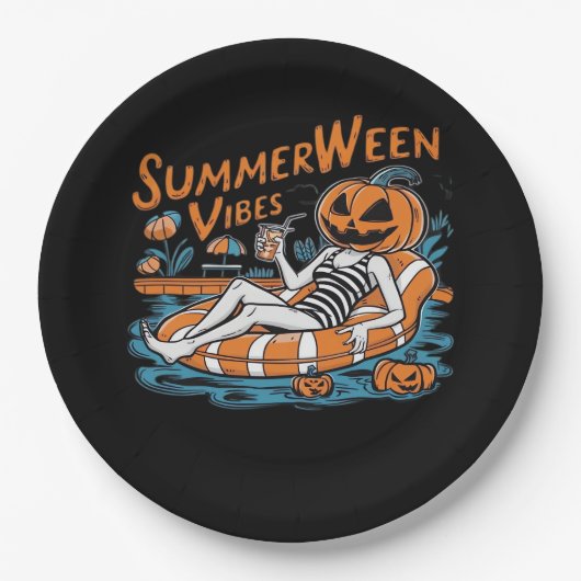 Summerween Vibes für Spooky Summer, Halloween-Gesc Pappteller (Vorderseite)