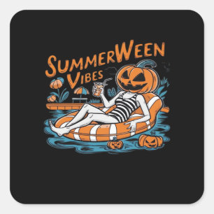 Summerween Vibes für Spooky Summer, Halloween-Gesc Quadratischer Aufkleber