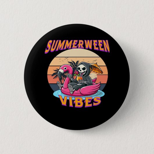 Summerween Vibes Grim Sensenmann Flamingo Float Re Button (Vorderseite)