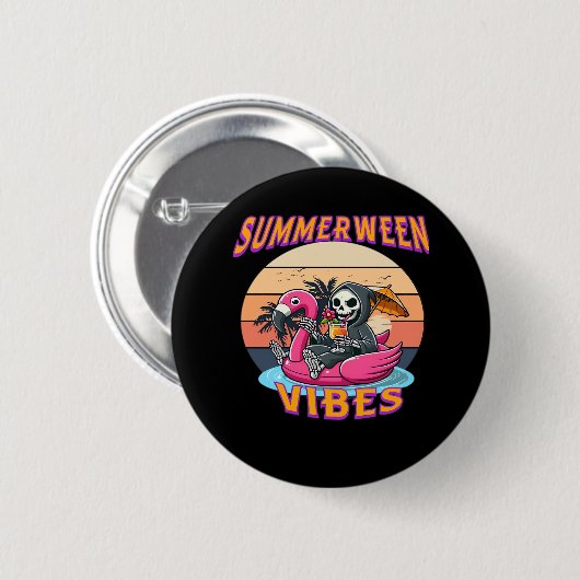 Summerween Vibes Grim Sensenmann Flamingo Float Re Button (Vorne & Hinten)