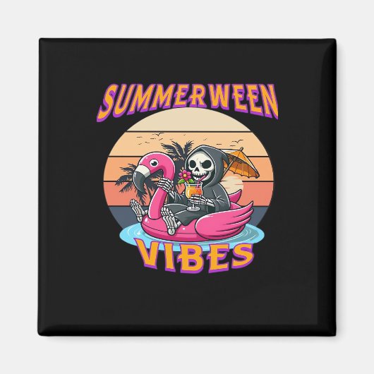 Summerween Vibes Grim Sensenmann Flamingo Float Re Magnet (Vorne)