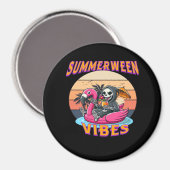 Summerween Vibes Grim Sensenmann Flamingo Float Re Magnet (Vorderseite/Rückseite)