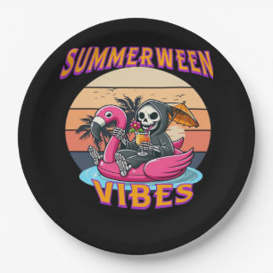 Summerween Vibes Grim Sensenmann Flamingo Float Re Pappteller