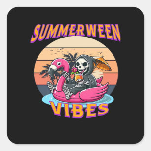 Summerween Vibes Grim Sensenmann Flamingo Float Re Quadratischer Aufkleber