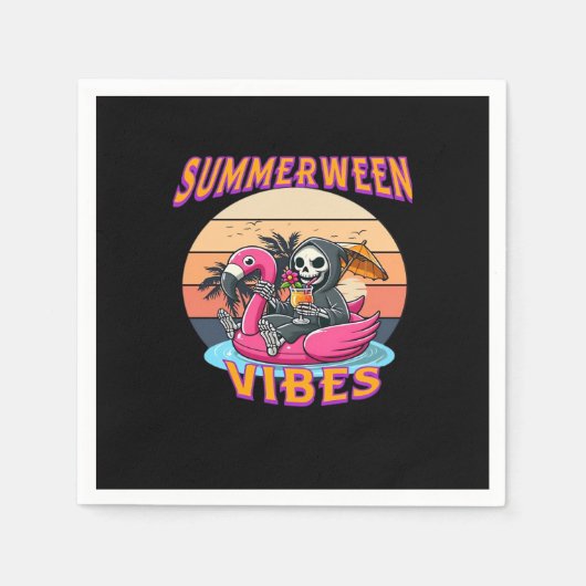 Summerween Vibes Grim Sensenmann Flamingo Float Re Serviette (Vorderseite)