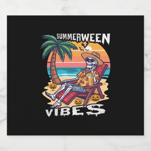 Summerween Vibes Halloween Skeleton Schaumweinetikett (Einzelnes Label)
