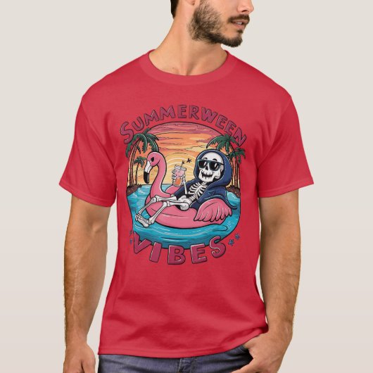 Summerween Vibes Halloween Summer Fun Flamingo Ske T-Shirt (Vorderseite)
