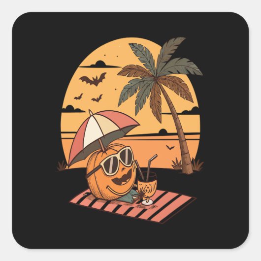 Summerween Vibes - Pumpkin On Vacation Quadratischer Aufkleber (Vorderseite)