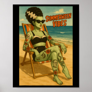 Summerween Vibes Retro Beach Gothic Style T-Shirt Poster