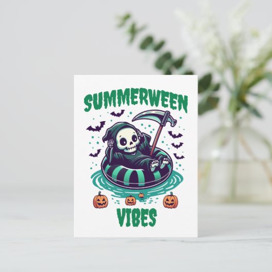 Summerween Vibes - Sensenmann entspannt Postkarte (Stehend Vorderseite)