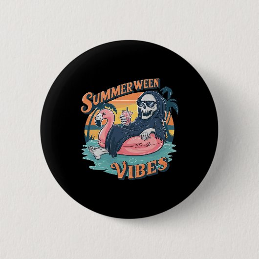 Summerween Vibes Skeleton Flamingo Float Summer Ha Button (Vorderseite)