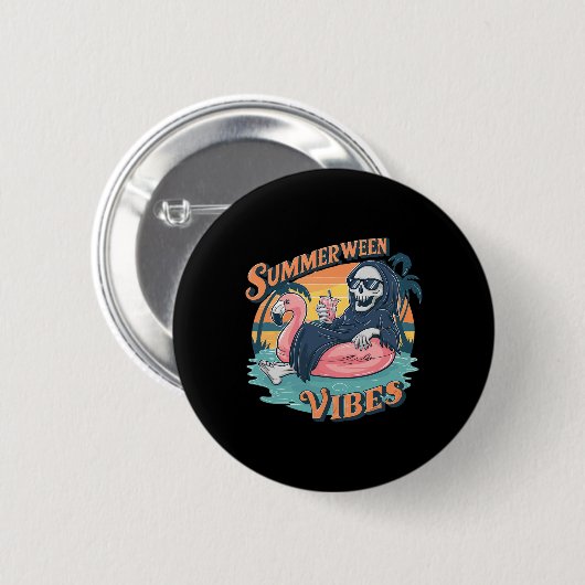 Summerween Vibes Skeleton Flamingo Float Summer Ha Button (Vorne & Hinten)