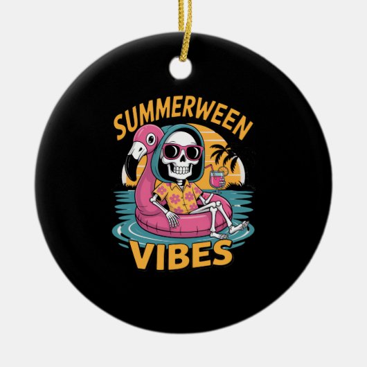 Summerween Vibes Skeleton Flamingo Float Summer Ha Keramik Ornament (Vorne)