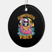 Summerween Vibes Skeleton Flamingo Float Summer Ha Keramik Ornament (Links)