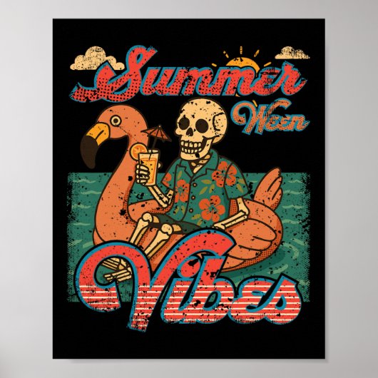 Summerween Vibes Skeleton Flamingo Float Summer Ha Poster (Vorne)