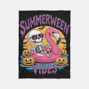 Summerween Vibes Skeleton Flamingo Spooky Hallowee Fleecedecke