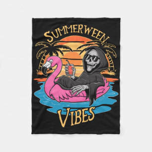 Summerween Vibes Skeleton Flamingo Spooky Hallowee Fleecedecke
