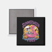 Summerween Vibes Skeleton Flamingo Spooky Hallowee Magnet (Vorderseite/Rückseite)