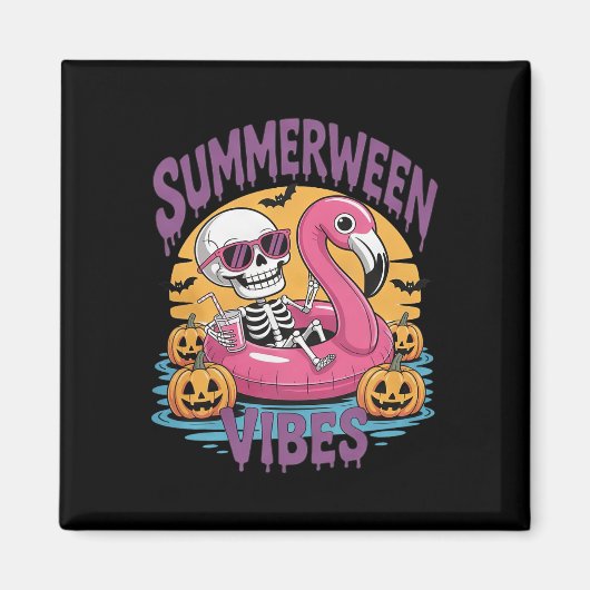 Summerween Vibes Skeleton Flamingo Spooky Hallowee Magnet (Vorne)