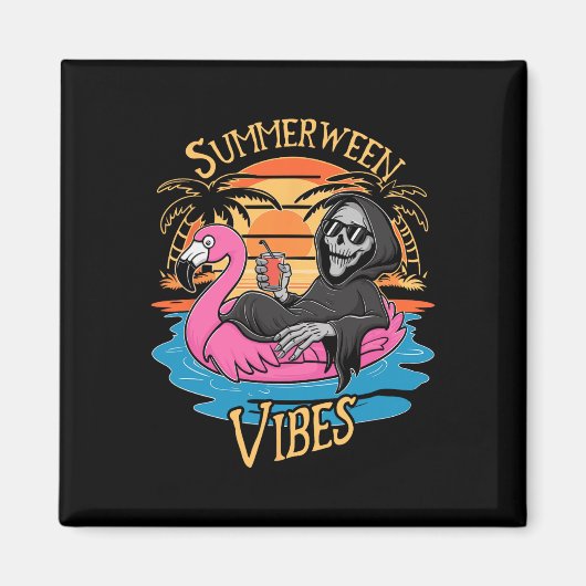 Summerween Vibes Skeleton Flamingo Spooky Hallowee Magnet (Vorne)