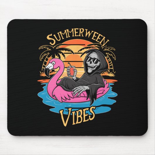 Summerween Vibes Skeleton Flamingo Spooky Hallowee Mousepad (Vorne)