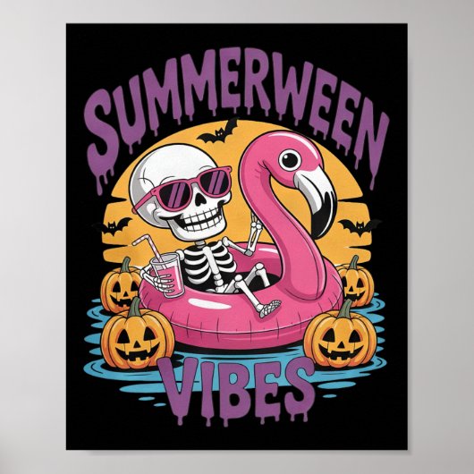 Summerween Vibes Skeleton Flamingo Spooky Hallowee Poster (Vorne)