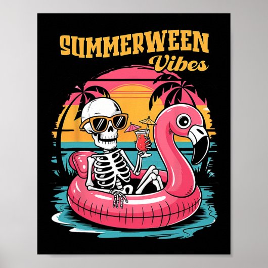 Summerween Vibes Skeleton Flamingo Spooky Hallowee Poster (Vorne)