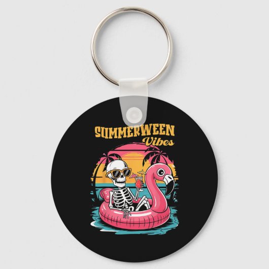 Summerween Vibes Skeleton Flamingo Spooky Hallowee Schlüsselanhänger (Vorderseite)