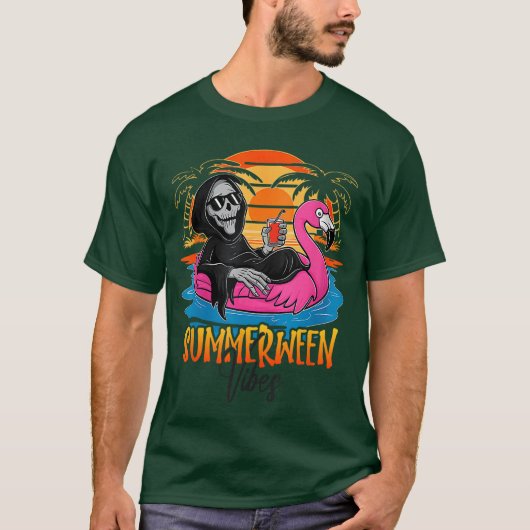 Summerween Vibes Skeleton Flamingo Spooky Hallowee T-Shirt (Vorderseite)