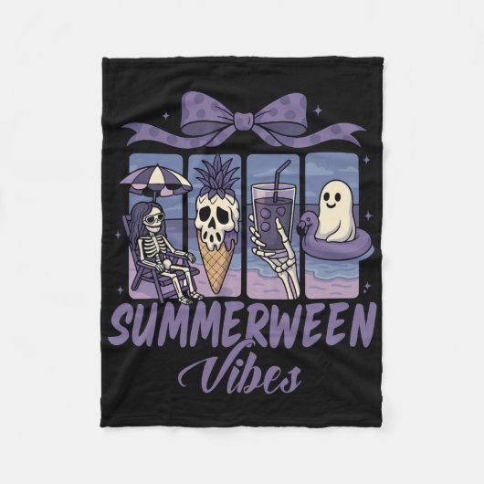 Summerween Vibes Skeleton Ghost Beach Party Hallow Fleecedecke (Vorderseite)