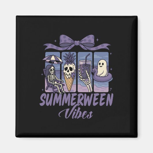 Summerween Vibes Skeleton Ghost Beach Party Hallow Magnet (Vorne)