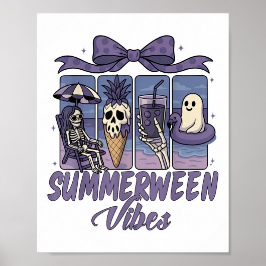Summerween Vibes Skeleton Ghost Beach Party Hallow Poster (Vorne)