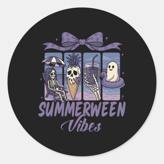 Summerween Vibes Skeleton Ghost Beach Party Hallow Runder Aufkleber (Vorderseite)