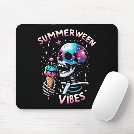 Summerween Vibes Skeleton Ice Cream Summer Hallowo Mousepad (Mit Mouse)