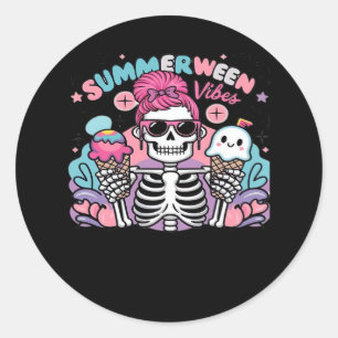 Summerween Vibes Skeleton IceCream Sommerferien Runder Aufkleber