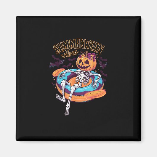 Summerween Vibes Skeleton Pumpkin Sommer Urlaub Magnet (Vorne)