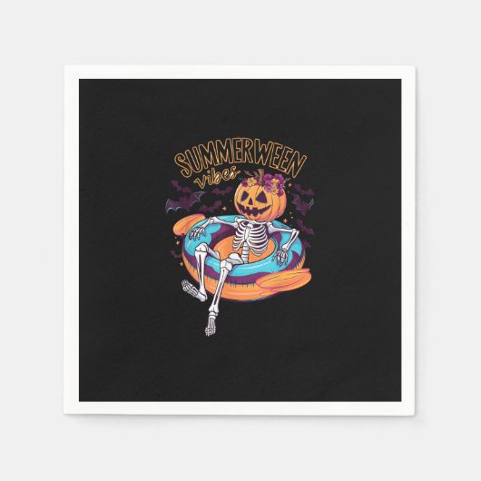 Summerween Vibes Skeleton Pumpkin Sommer Urlaub Serviette (Vorderseite)