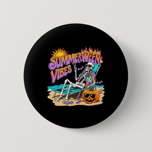 Summerween Vibes Skeleton Pumpkin Spooky Urlaub Button (Vorderseite)