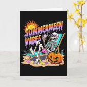 Summerween Vibes Skeleton Pumpkin Spooky Urlaub Karte (Gelbe Blume)
