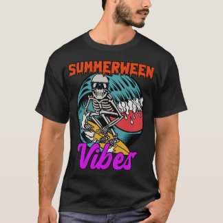 Summerween Vibes Skeleton Spooky Surfing T-Shirt