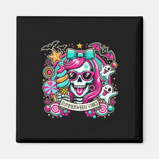 Summerween Vibes Skeleton Spooky Vacation Hallowee Magnet (Vorne)