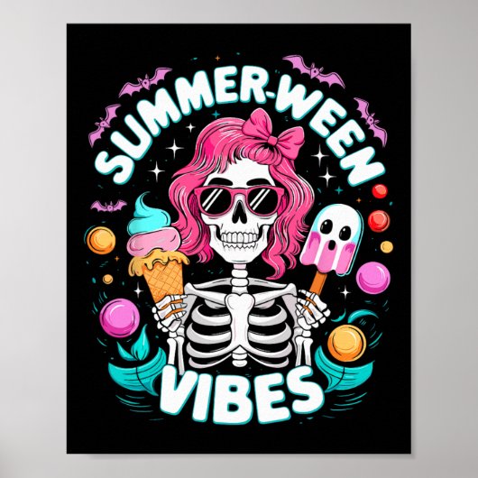 Summerween Vibes Skeleton Spooky Vacation Hallowee Poster (Vorne)