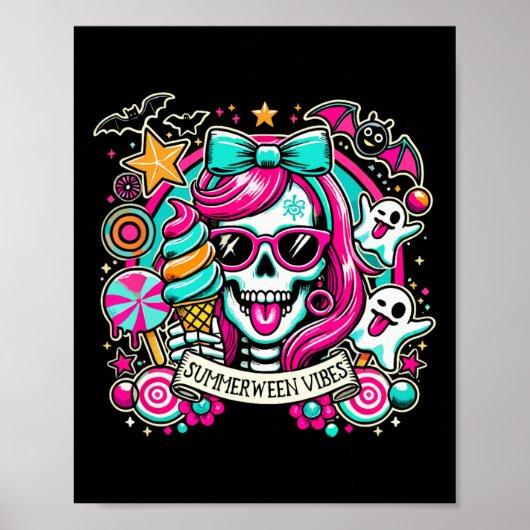 Summerween Vibes Skeleton Spooky Vacation Hallowee Poster (Vorne)