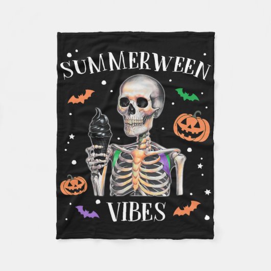 Summerween Vibes Skeleton Summer Halloween Fleecedecke (Vorderseite)