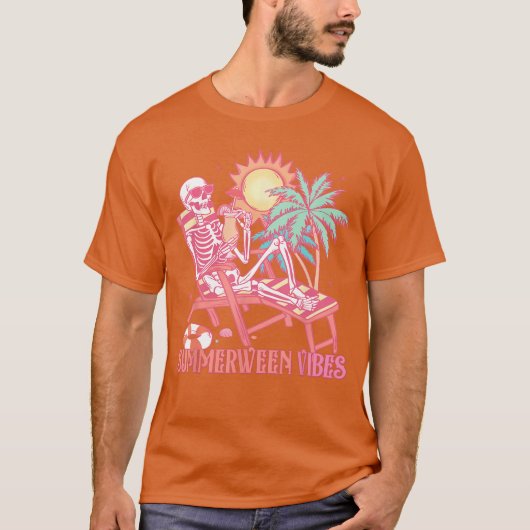 Summerween Vibes Skeleton Summer Vacation Beach Fu T-Shirt (Vorderseite)